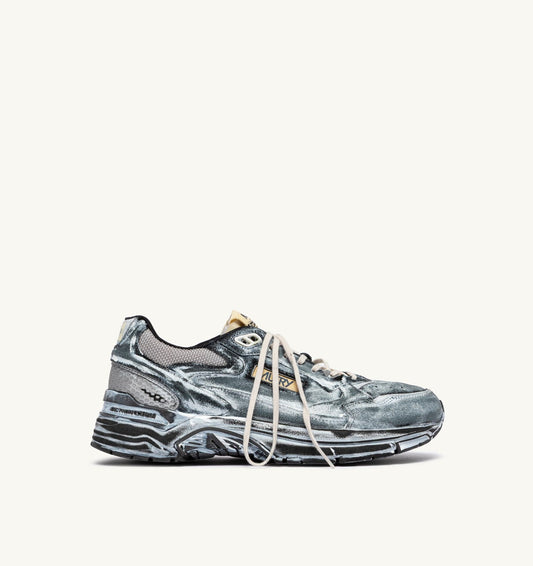 HYPERWAY SUPER VINTAGE SNEAKERS IN BLACK AND SILVER SUEDE