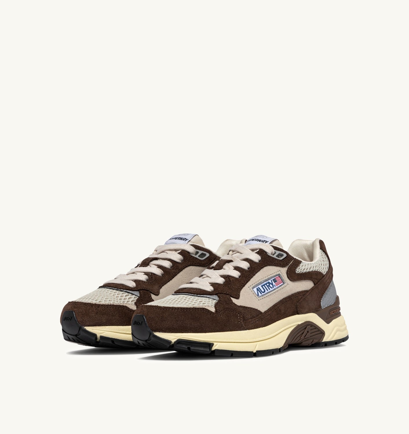 HYPERWAY SNEAKERS IN SAND AND BRICK RED MESH AND SUEDE
