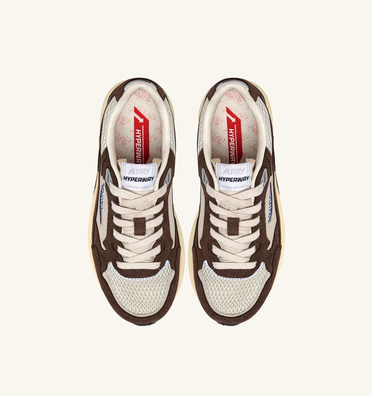 HYPERWAY SNEAKERS IN SAND AND BRICK RED MESH AND SUEDE