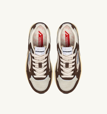 HYPERWAY SNEAKERS IN SAND AND BRICK RED MESH AND SUEDE