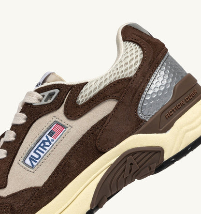 HYPERWAY SNEAKERS IN SAND AND BRICK RED MESH AND SUEDE