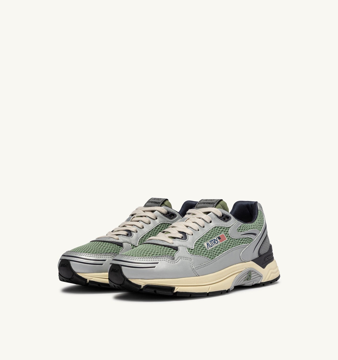 HYPERWAY SNEAKERS IN SILVER, TEA AND BLACKENED PEARL SYNTHETIC LEATHER AND MESH