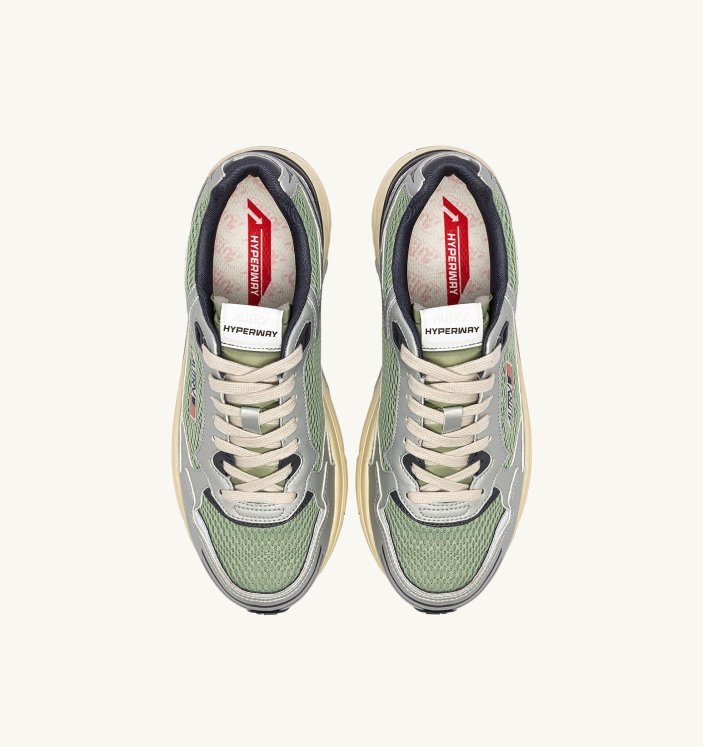 HYPERWAY SNEAKERS IN SILVER, TEA AND BLACKENED PEARL SYNTHETIC LEATHER AND MESH
