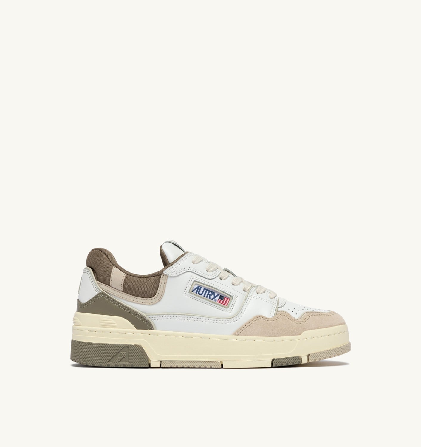 SNEAKERS CLC LOW IN WHITE PELICAN AND COVERT GREEN LEATHER AND SUEDE