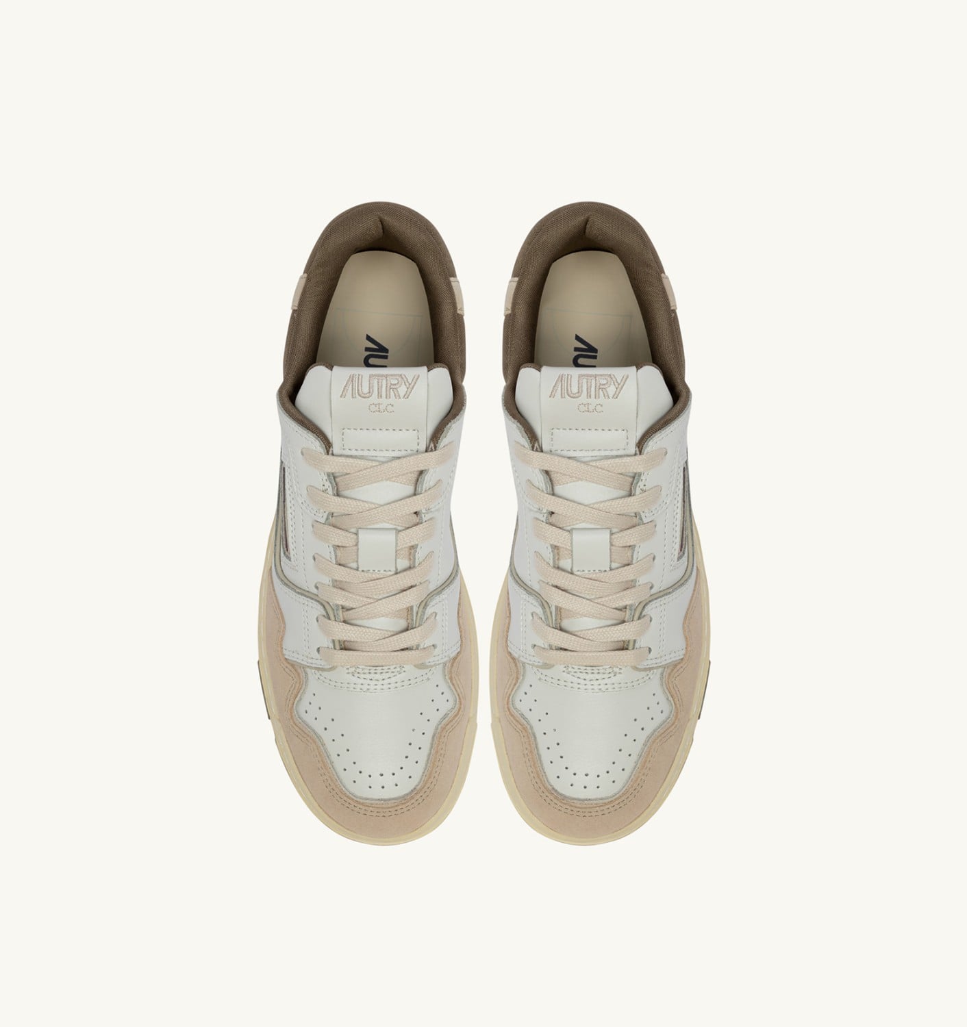 SNEAKERS CLC LOW IN WHITE PELICAN AND COVERT GREEN LEATHER AND SUEDE