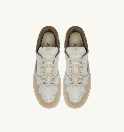 SNEAKERS CLC LOW IN WHITE PELICAN AND COVERT GREEN LEATHER AND SUEDE
