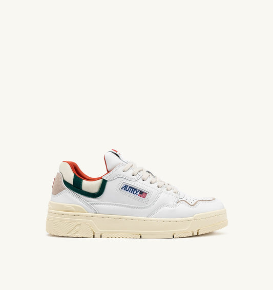 CLC LOW SNEAKERS IN WHITE LEATHER AND FOREST SUEDE