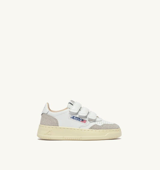 MEDALIST KIDSTRIPES SNEAKERS IN WHITE LEATHER AND GLITTER GRAY LEATHER