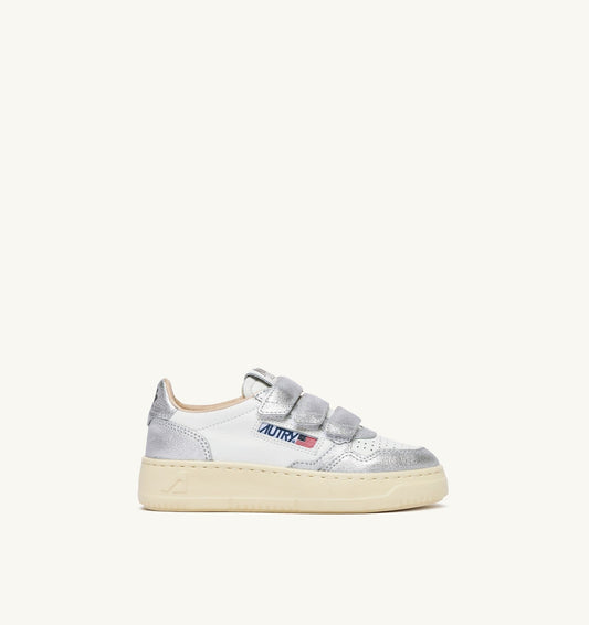 MEDALIST KIDSTRIPES LOW BICOLOR SNEAKERS IN WHITE AND SILVER LEATHER
