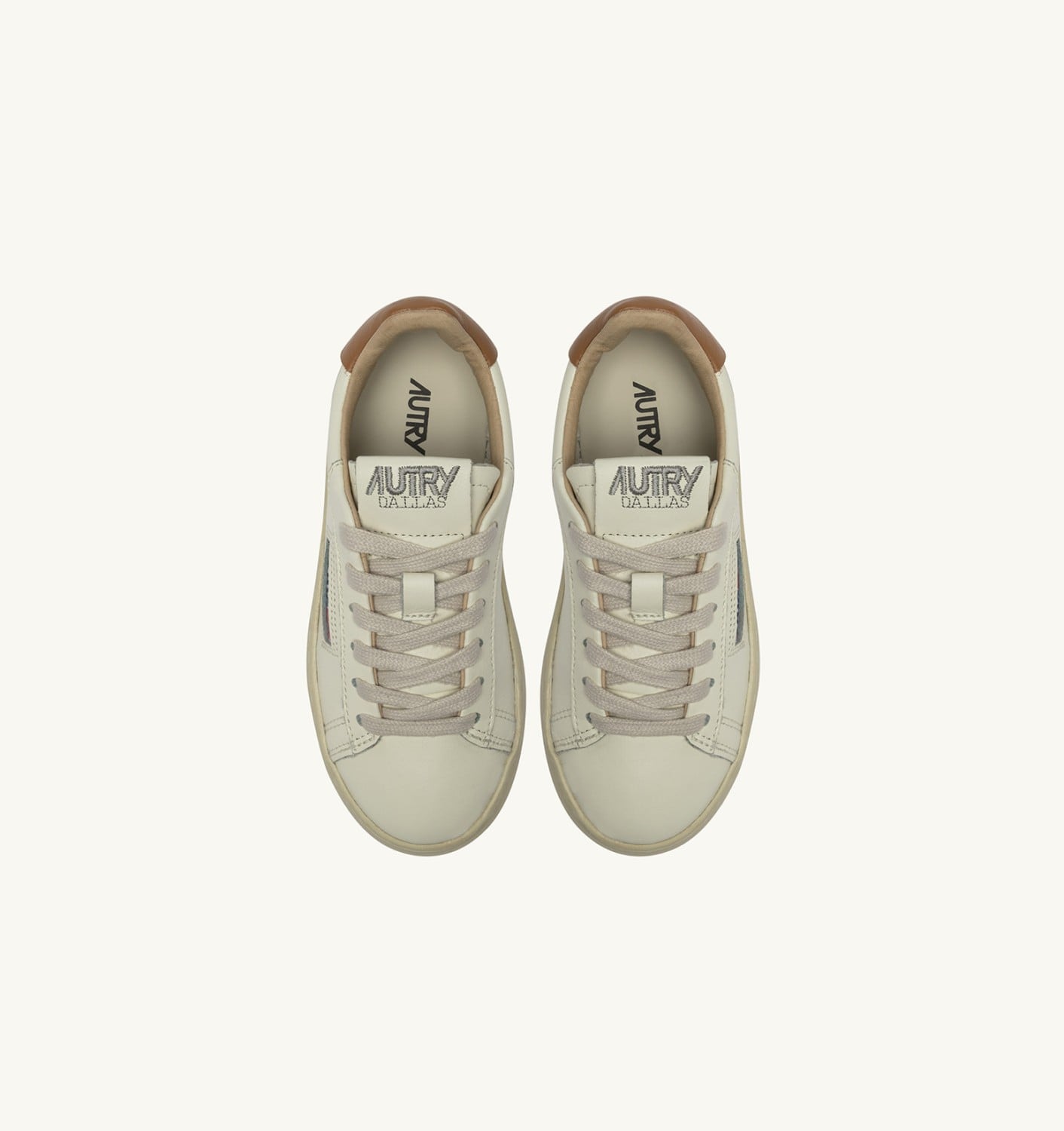 DALLAS KIDS KIDS LOW SNEAKERS IN LEATHER COLOR MARSHMALLOW AND BROWN SUGAR