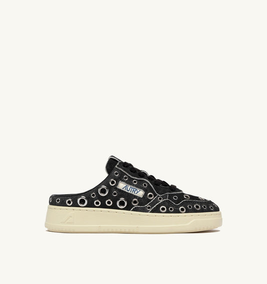 MEDALIST MULE SNEAKERS IN BLACK LEATHER WITH STUDDED DETAILS