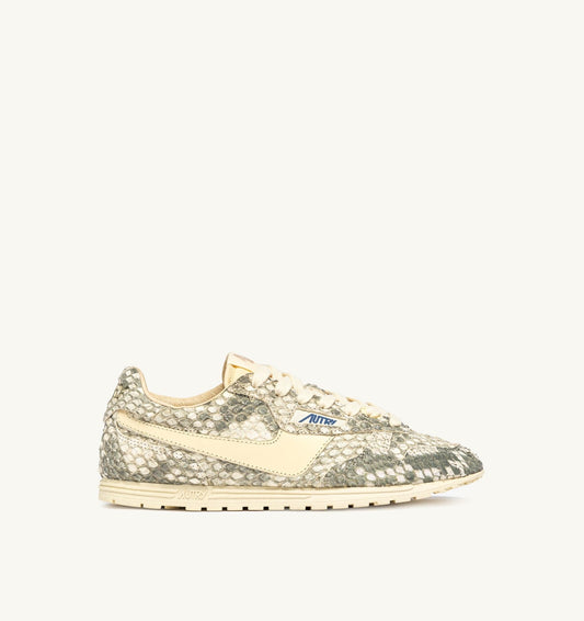 WINDSPIN SNEAKERS IN LEATHER WITH SNAKE DIAMOND PRINT COLOR ROCK AND RUTABAGA