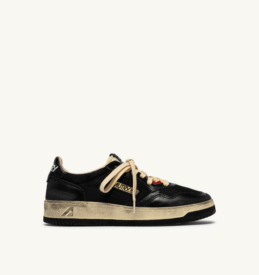 MEDALIST LOW SUPER VINTAGE SNEAKERS IN BLACK LEATHER AND DRAGON MESH