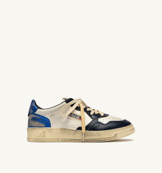 MEDALIST LOW SUPER VINTAGE SNEAKERS IN WHITE, SPACE BLUE AND BLUE LEATHER