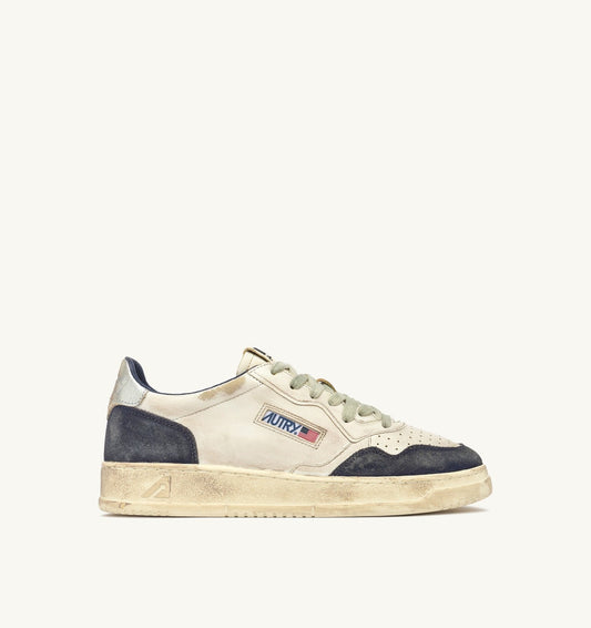 MEDALIST LOW SUPER VINTAGE SNEAKERS IN SPACE BLUE AND SILVER LEATHER SUEDE