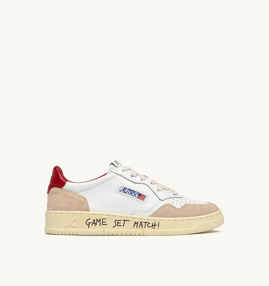 MEDALIST LOW SNEAKERS IN WHITE AND RED SUEDE AND LEATHER WITH LETTERING