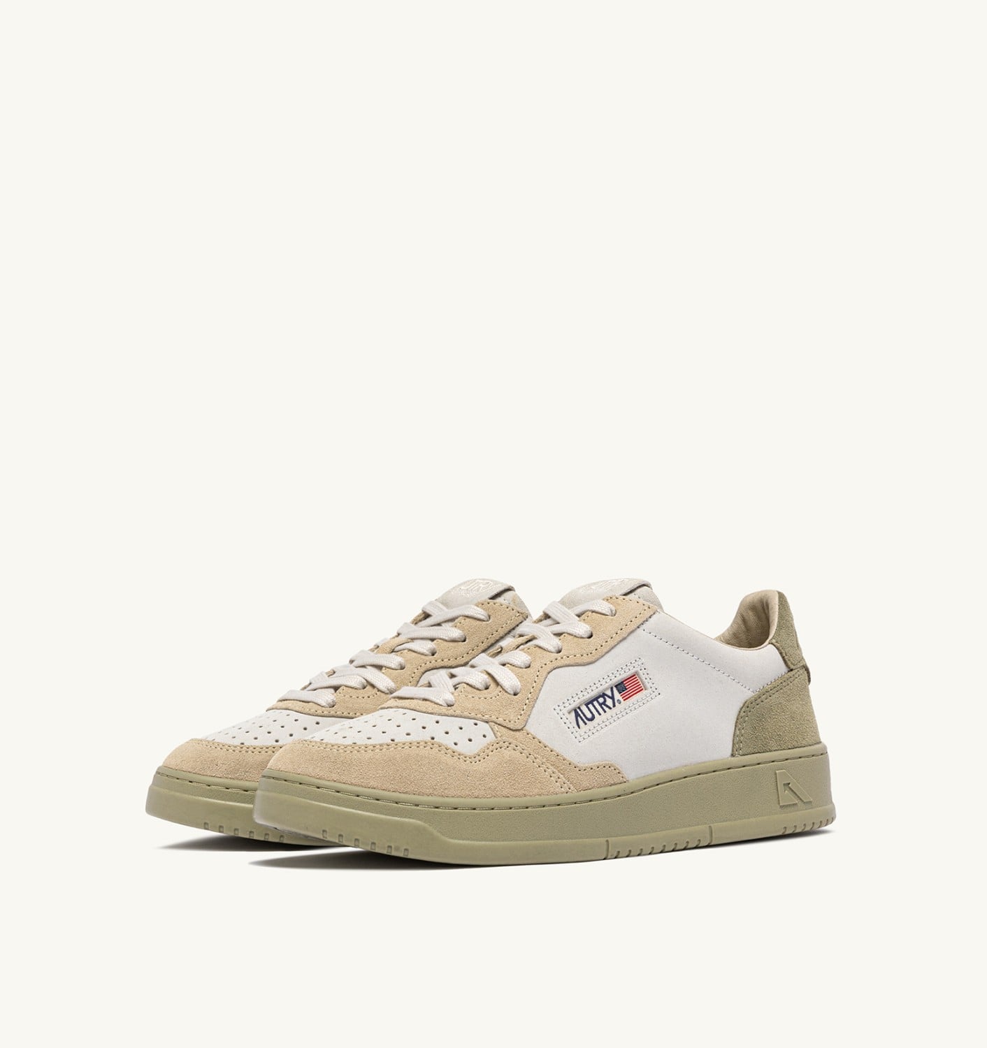 MEDALIST LOW TRICOLOR SNEAKERS IN SUEDE COLOR WHITE SAND AND GRAY GREEN