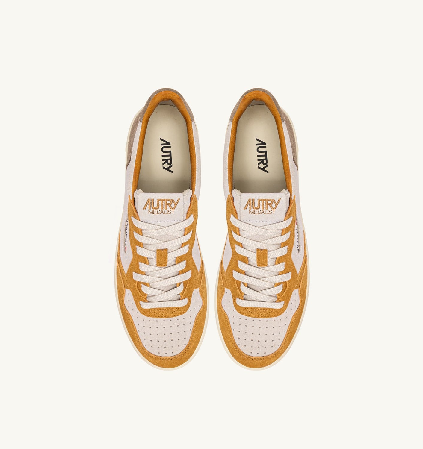 MEDALIST LOW TRICOLOR SNEAKERS IN SUEDE COLOR ANTELOPE WHITE AND BROWN MUSCAT
