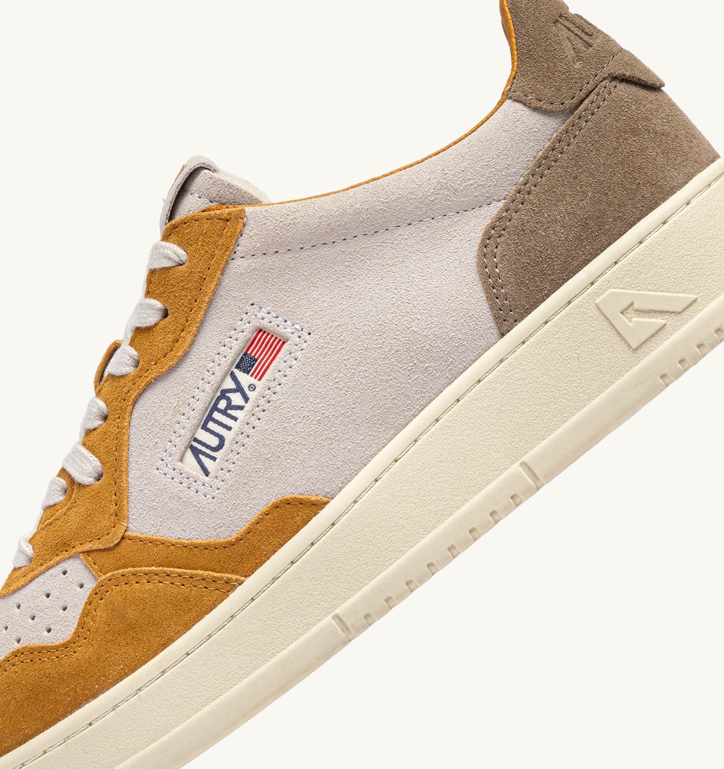 MEDALIST LOW TRICOLOR SNEAKERS IN SUEDE COLOR ANTELOPE WHITE AND BROWN MUSCAT