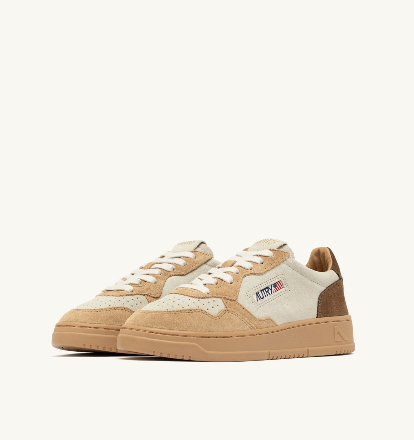 MEDALIST LOW TRICOLOR SNEAKERS IN SUEDE COLOR TUNDRA EGG AND PEANUT