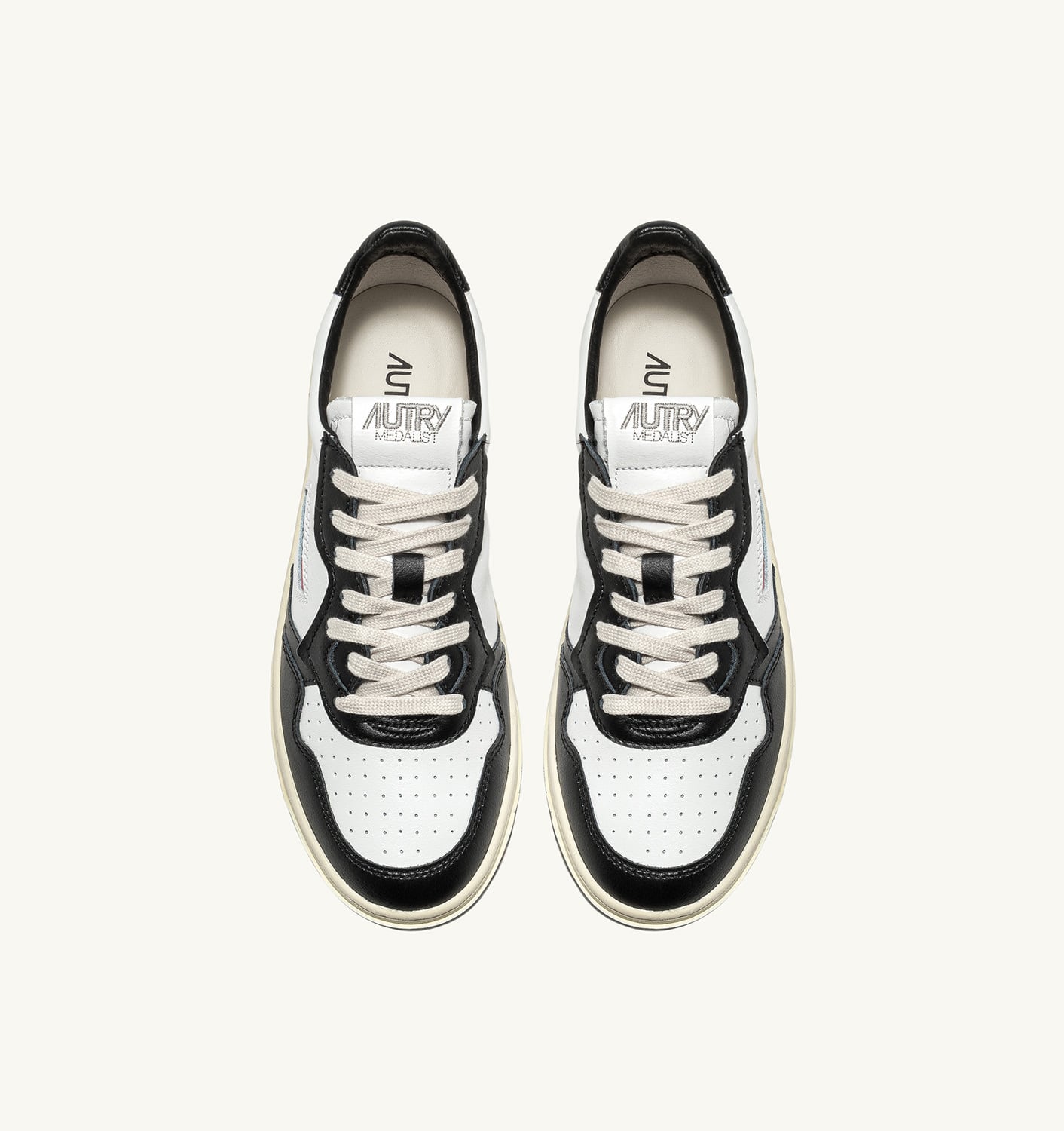 MEDALIST LOW BICOLOR SNEAKERS IN WHITE AND BLACK LEATHER