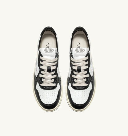 MEDALIST LOW BICOLOR SNEAKERS IN WHITE AND BLACK LEATHER
