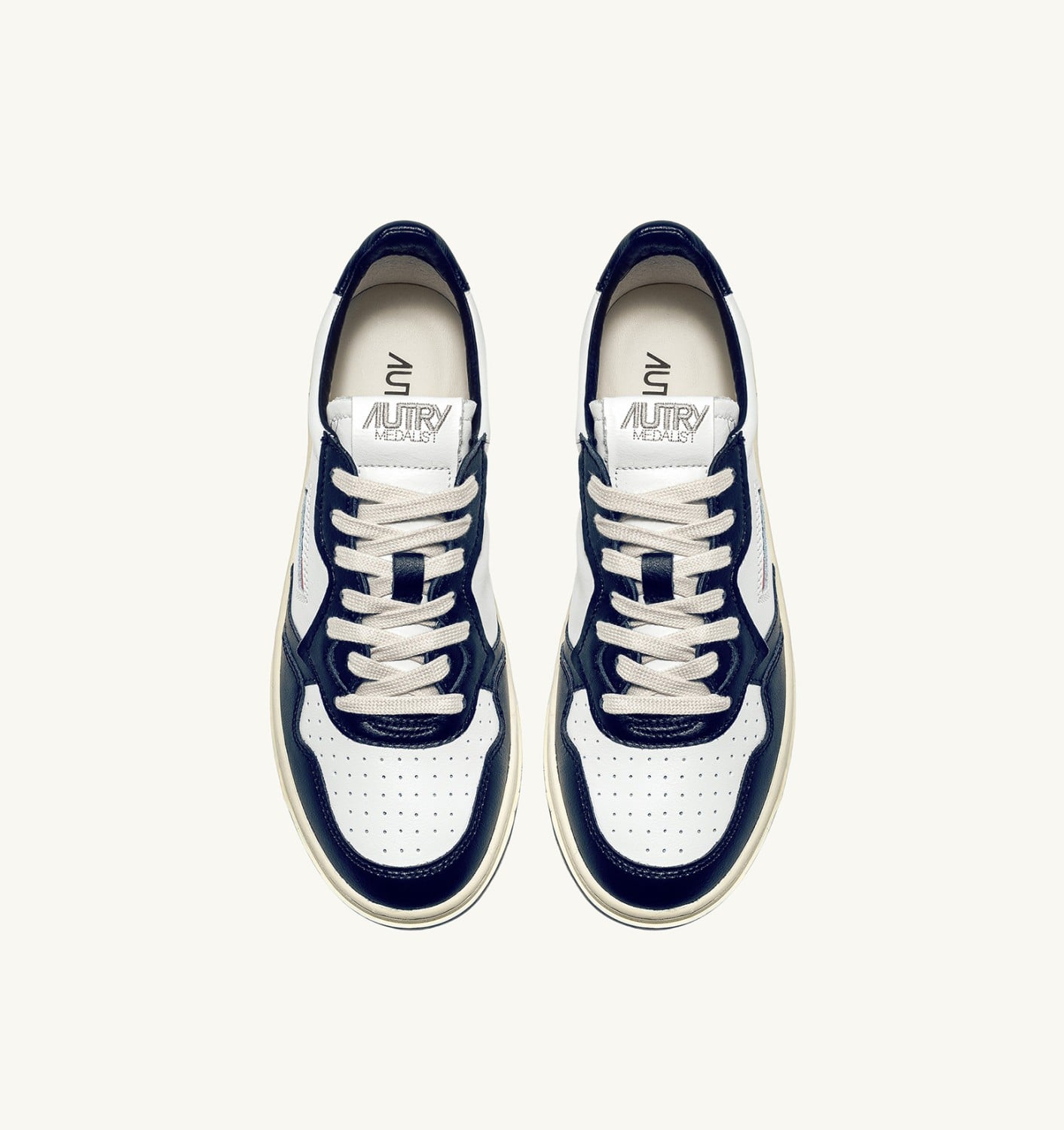 MEDALIST LOW BICOLOR SNEAKERS IN WHITE AND BLUE LEATHER