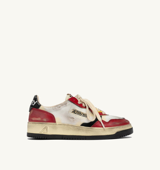 MEDALIST LOW SUPER VINTAGE SNEAKERS IN RED LEATHER AND WHITE MESH
