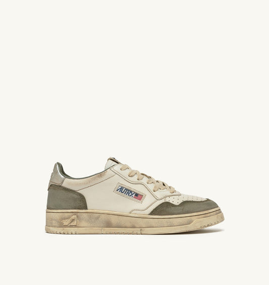 MEDALIST LOW SUPER VINTAGE SNEAKERS IN WHITE AND SILVER LEATHER AND LIZARD SUEDE
