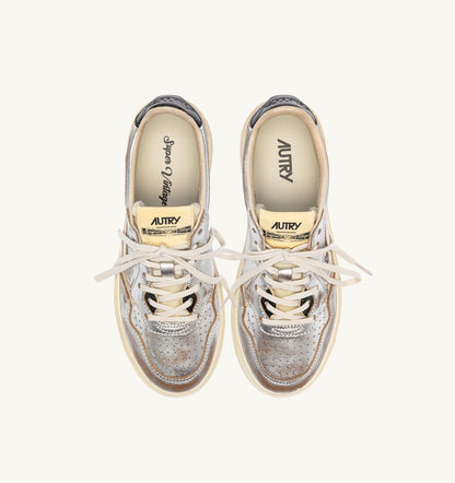 MEDALIST LOW SUPER VINTAGE SNEAKERS IN SILVER, PLATINUM AND BLACK LEATHER