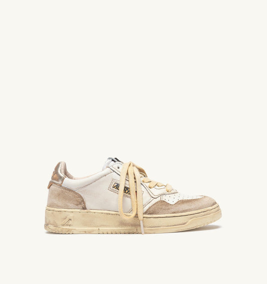 MEDALIST LOW SUPER VINTAGE SNEAKERS IN LEATHER AND SUEDE COLOR WHITE AND GOLD