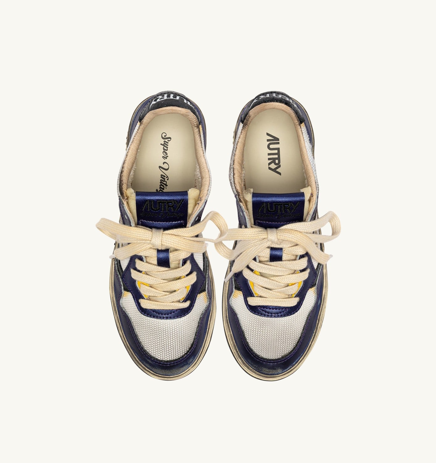 MEDALIST LOW SUPER VINTAGE SNEAKERS IN WHITE AND TANZANITE LEATHER AND DRAGON MESH