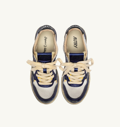 MEDALIST LOW SUPER VINTAGE SNEAKERS IN WHITE AND TANZANITE LEATHER AND DRAGON MESH