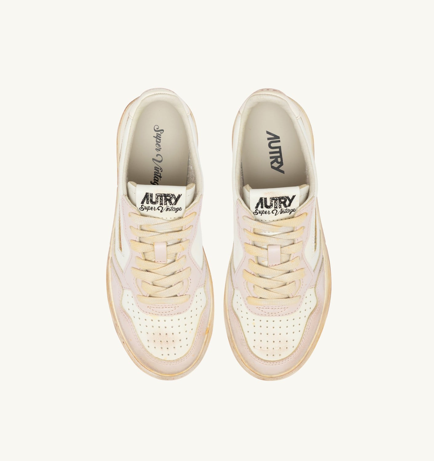 MEDALIST LOW SUPER VINTAGE SNEAKERS IN VANILLA WHITE AND MAUVE LEATHER