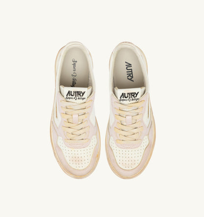 MEDALIST LOW SUPER VINTAGE SNEAKERS IN VANILLA WHITE AND MAUVE LEATHER