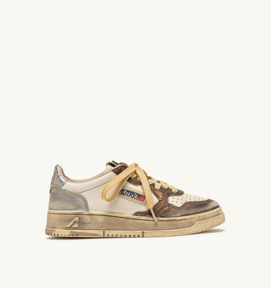 MEDALIST LOW SUPER VINTAGE SNEAKERS IN CHOCOLATE AND SILVER LEATHER