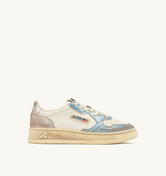 MEDALIST LOW SUPER VINTAGE SNEAKERS IN SILVER AND BLUE LEATHER