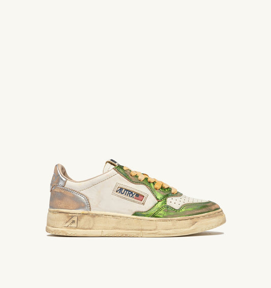 MEDALIST LOW SUPER VINTAGE SNEAKERS IN GUN AND GREEN LEATHER