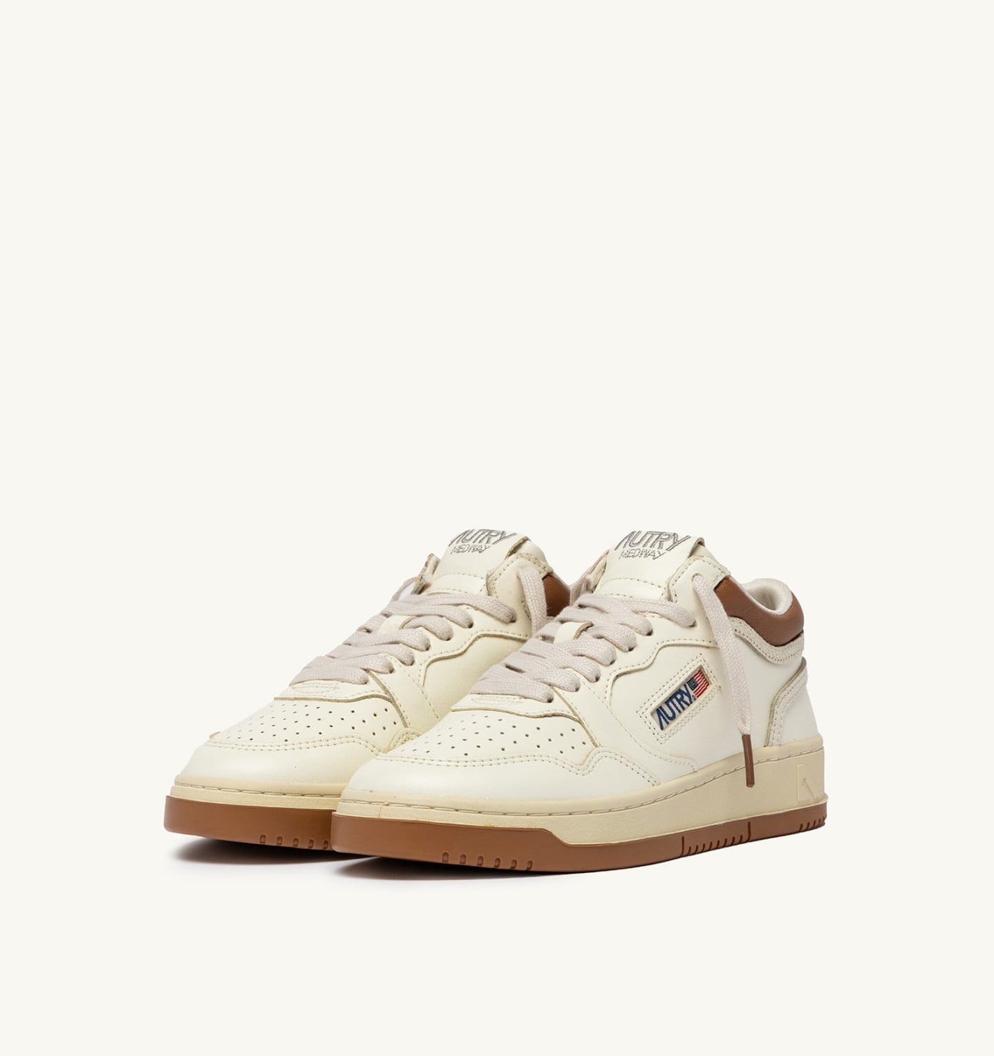 MED-WAY SNEAKERS IN LEATHER COLOR MARSHMALLOW AND BROWN SUGAR