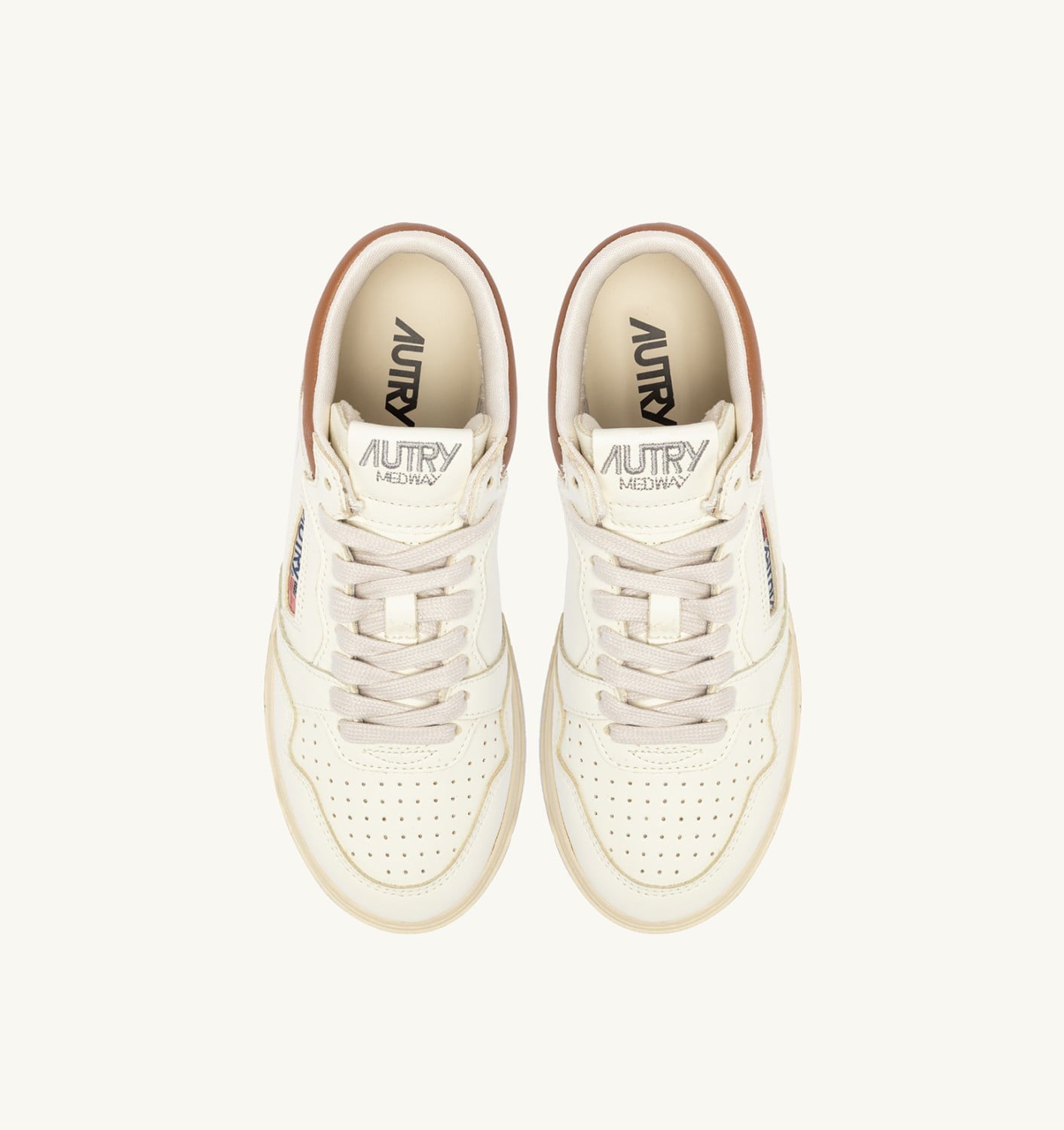 MED-WAY SNEAKERS IN LEATHER COLOR MARSHMALLOW AND BROWN SUGAR