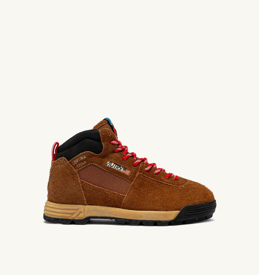 MALGA CORTINA IN CHESTNUT AND FLAME SCARLET SUEDE