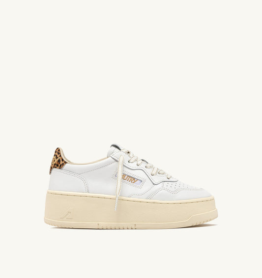 MEDALIST PLATFORM SNEAKERS IN LEATHER COLOR WHITE AND LEOPARD
