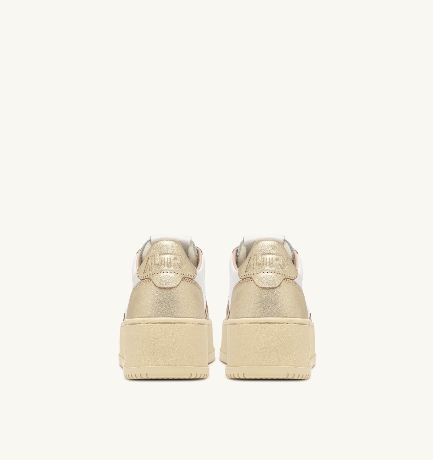 MEDALIST PLATFORM SNEAKERS IN WHITE AND METALIZED PLATINUM LEATHER