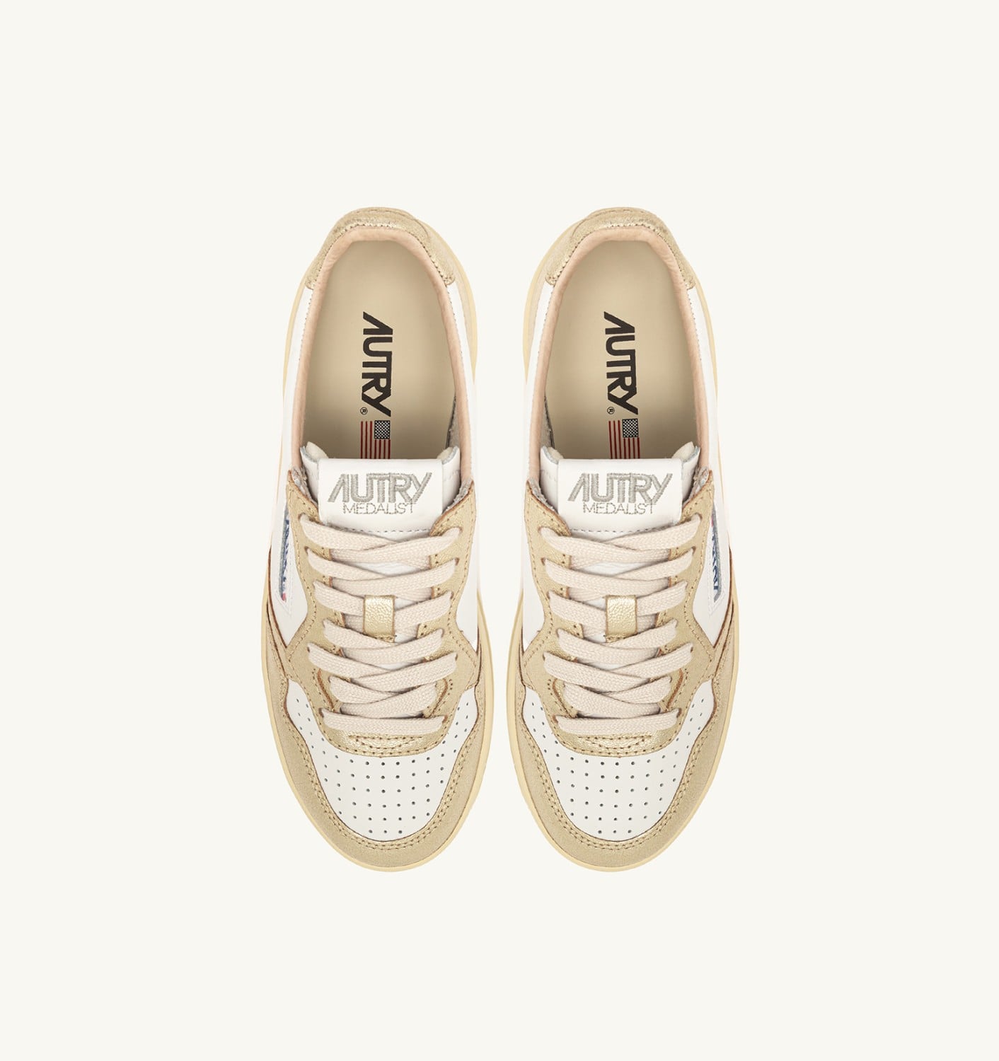MEDALIST PLATFORM SNEAKERS IN WHITE AND METALIZED PLATINUM LEATHER
